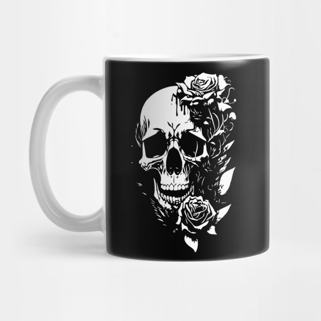 rock skull and roses by lkn